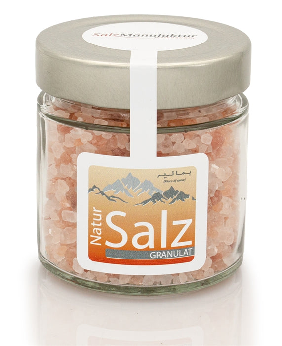 Granuliertes Salz aus der Salt Range in Pakistan (Bez. Typ "Himalaya) in einem Glas Nachfüllglas