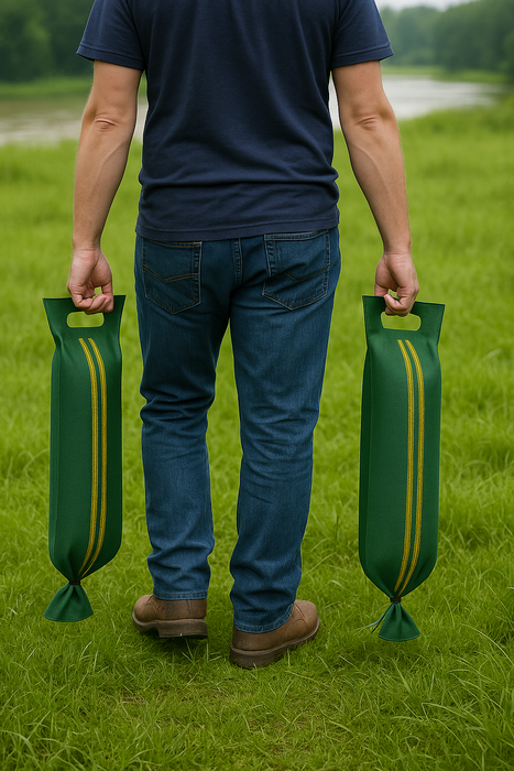 Hochwertige Sandsäcke unbefüllt, mit Verschlussdraht, UV-fest & frostsicher mit Tragegriff