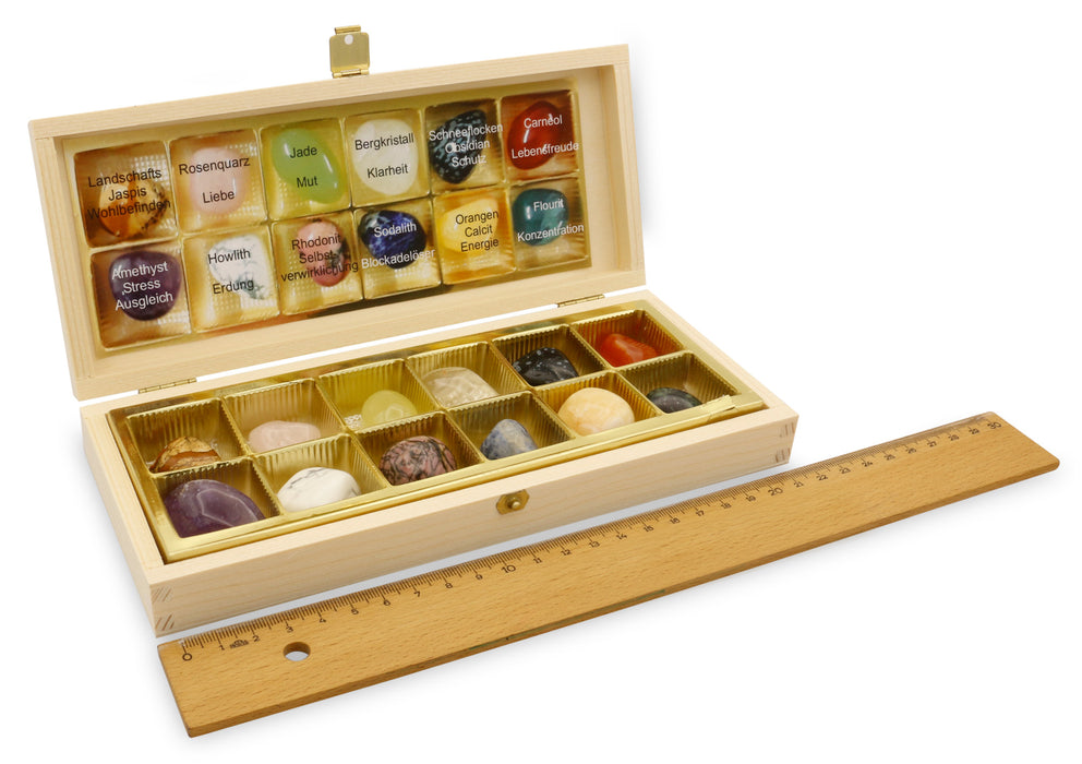 edelstein aufbewahrung holz Einzigartiges Geschenk: 12er Set Edelsteine in edler Holzkiste — Landkaufhaus Mayer