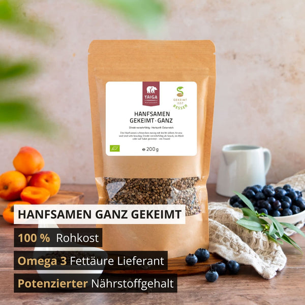 Taiga Bio Hanfsamen gekeimt, roh 200g