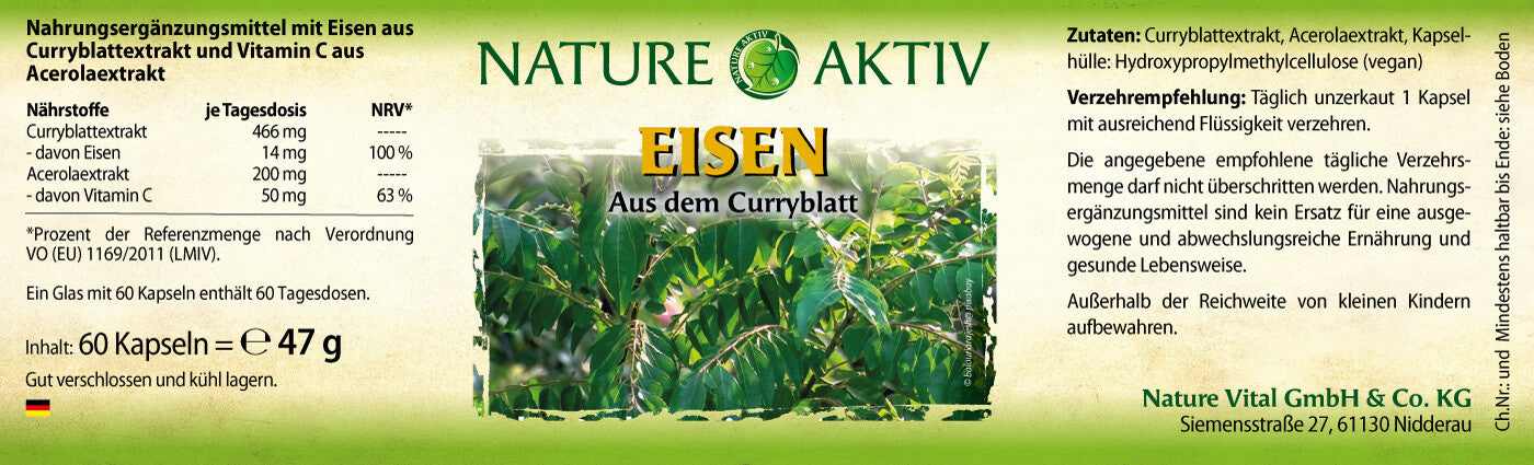 Nature Aktiv Eisen Kapseln aus dem Curryblatt - 60 vegane Kapseln