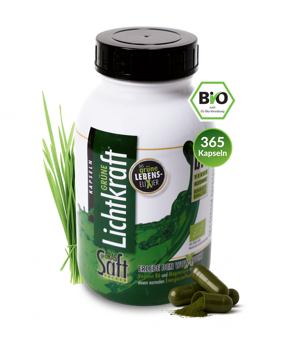 Grüne Lichtkraft Bio-GrasSAFT Kapseln 100g 250 Stück im Braunglas