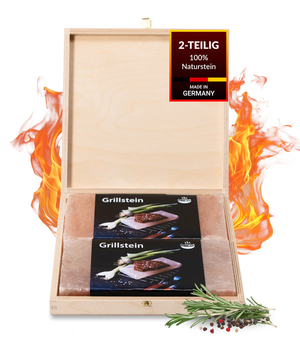 Grill Holzbox mit Salzgrillstein - das besondere Geschenkset
