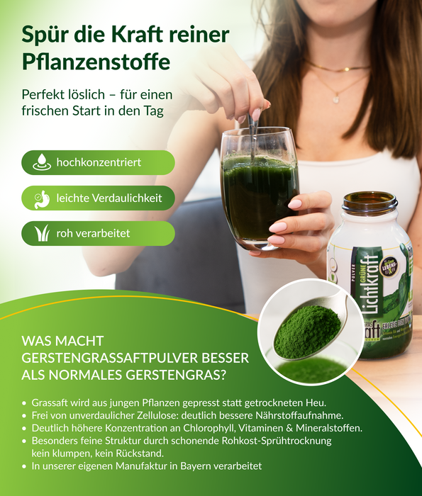 Grüne Lichtkraft Bio-GrasSAFTpulver 170g im Braunglas