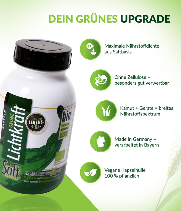Grüne Lichtkraft Bio-GrasSAFT Kapseln 100g VE 6 x 100g im Braunglas