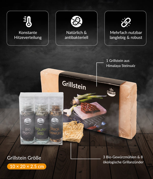 Grill Holzbox mit Salzgrillstein - das besondere Geschenkset