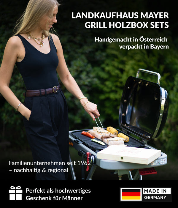 Grill Holzbox mit Salzgrillstein - das besondere Geschenkset