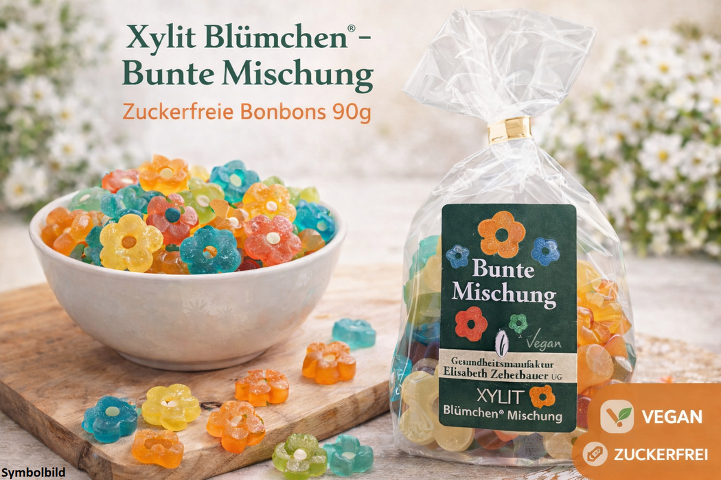 Xylit Blümchen® - Bunte Mischung, zuckerfreie Bonbons 90g