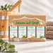 Bergland „Saunen mit Spaß“ Geschenkset mit vier Sauna-Aufgüssen vor hellem Hintergrund, arrangiert mit Saunaeimer, Handtüchern und Eukalyptuszweigen.