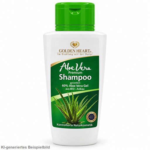 Golden Heart Aloe Vera Premium Shampoo auf weißem Hintergrund als freigestelltes Produktbild.