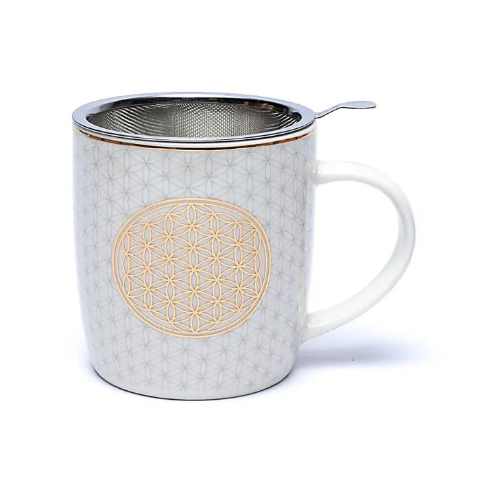 Teetasse Blume des Lebens mit eingesetztem Edelstahlsieb