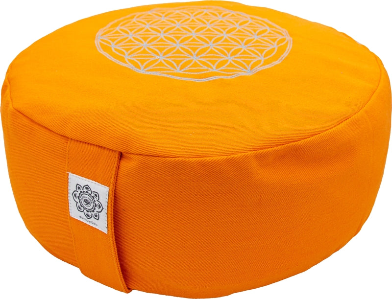 Premium Meditationskissen orange mit Stickerei "Blume des Lebens"