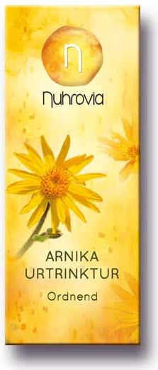 Arnika Sonnentrinktur von Nuhrovia vor weißem Hintergrund.